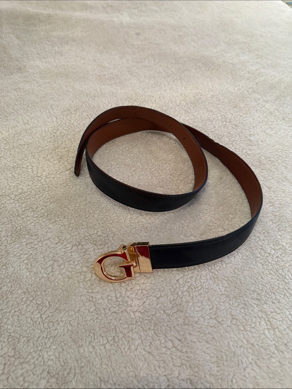 Black Leather Belt with Gold G Buckle - Women Accessories